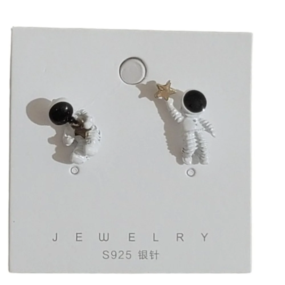 Whimsical Spaceman & Star Asymmetrical Stud Earrings Cosmic Charm Stud Earrings